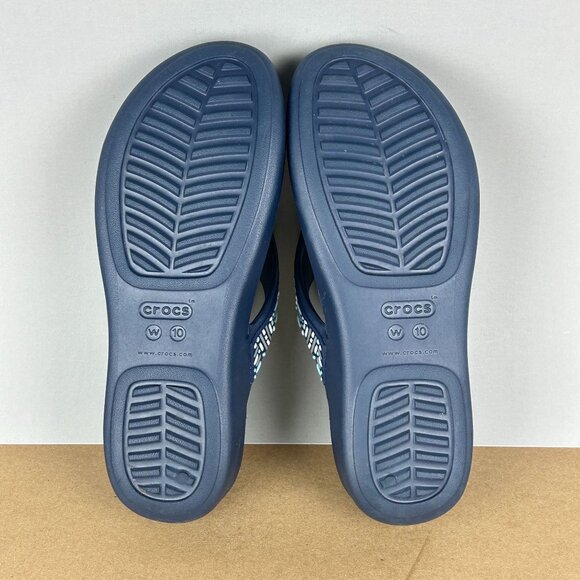 Crocs Monterey Wedge Toe Post Sandals Womens 10 Navy Blue White Casual - Picture 7 of 11